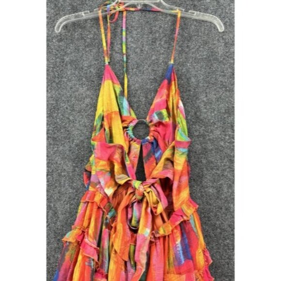 Lilly’s Kloset Women’s XL Ruffled Tie Dyed Halter Dress Peek A Boo Front & Back - Picture 4 of 14